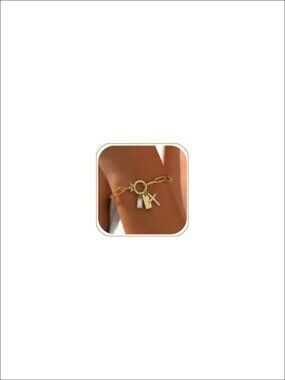 18K Gold Plated Paperclip Link Chain Bracelet Initial Cross Charm Women